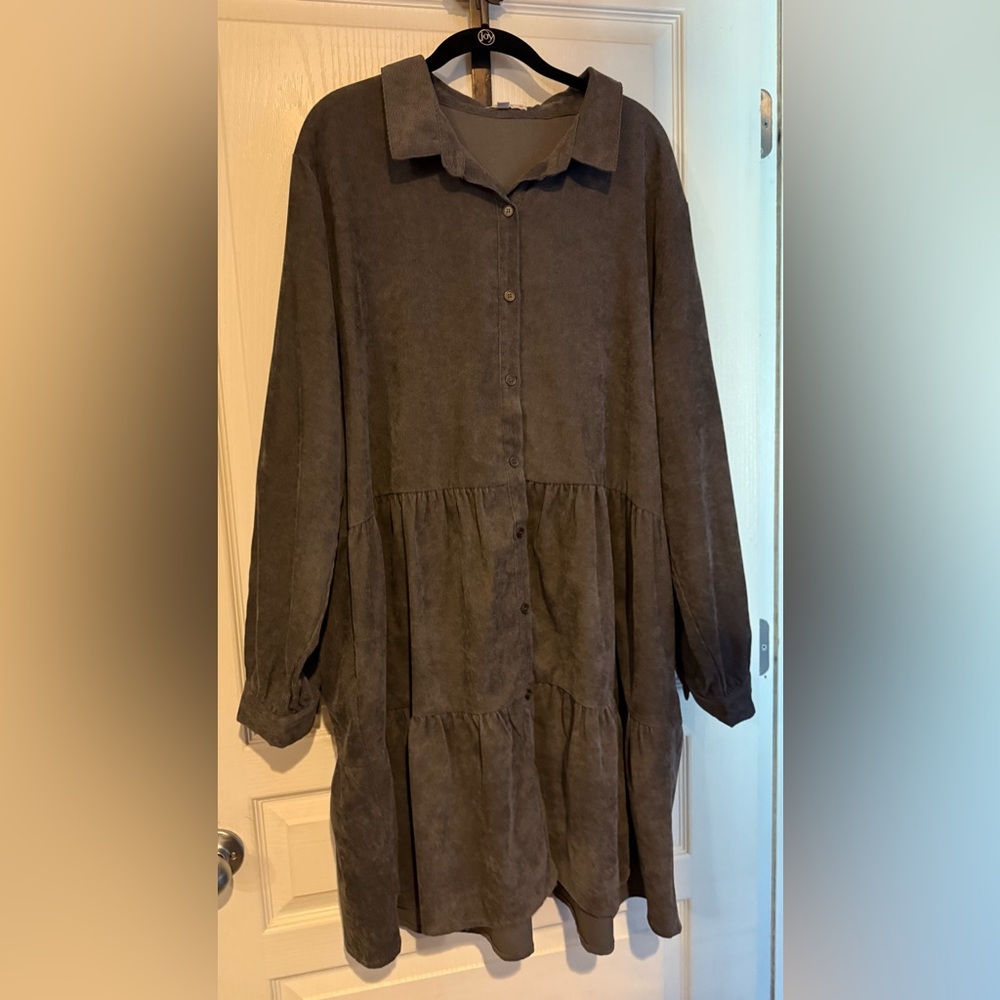 Love | Charcoal Cordoroy Long Sleeve Dress - Size 3XL